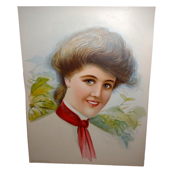 Victorian Art Print Lovely Women Close Up Leaves Gray Litho Co. NY 1906 Vintage - Picture 2 of 3